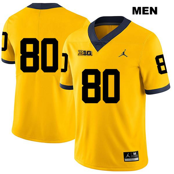 Men's NCAA Michigan Wolverines Hunter Neff #80 No Name Yellow Jordan Brand Authentic Stitched Legend Football College Jersey CA25U02PM